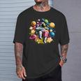 Astronaute Galaxie Colorée Mangeant Du Popcorn Savoureux T-Shirt Cadeaux pour lui