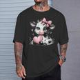 Awesome Black & White Cow Holding Heart Pink Coquette Bow T-Shirt Gifts for Him