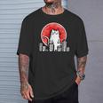Carino Gigante Mostro Gatto Giapponese Tramonto Stile Meowzilla Cats Maglietta Regalos para él
