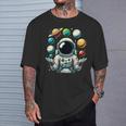 Divertido Astronauta Espacial Malabares Sistema Solar Planetas Niños Camiseta unisex Regalos para él