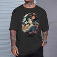 Geisha Japonesa Y Tigre Con El Monte Fuji Y La Pagoda En Camiseta unisex Regalos para él