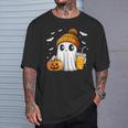 Halloween Ghost Pumpkin Spice Latte Autumn Fall Coffee Lover T-Shirt Gifts for Him