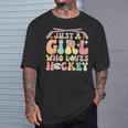 Just A Girl Who Loves Hockey Groovy Hockey Girl T-Shirt Gifts for Him