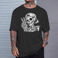 Skeleton Hand Peace Sign Retro Halloween Skeleton Hand Sign T-Shirt Gifts for Him