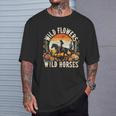 Sunset Cowgirl Riding Horse Wild Flowers Wild Horses T-Shirt Gifts for Him