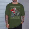 Christmas Santa Mountain Bike Rider Ugly Christmas Sweater T-Shirt Gifts for Him