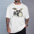 Batterie Instrument De Musique Motif Illustration Batterie T-Shirt Cadeaux pour lui