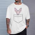 Divertido Gato Sphynx En El Bolsillo Lindo Bebé Sphynx Gato Camiseta unisex Regalos para él