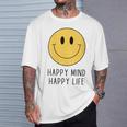 Donna Happy Mind Happy Life Yellow Smile Face Motivazione Citazione Con Collo A Maglietta Regalos para él
