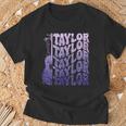 Girl Retro Taylor First Name Personalized Groovy 80'S Purple T-Shirt Gifts for Old Men