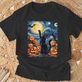 Halloween Cat Van Gogh Starry Night Pumpkin Women T-Shirt Gifts for Old Men