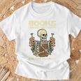 Books Make Me Happy Skeleton Read Reading Librarian Book T-Shirt Gifts for Old Men