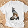 Lupo Ulula Montagne Natura Animale Arte Animale Amanti Lu Maglietta Regalos para ancianos