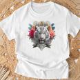 Tigre Flores Ojos Azules Animal Print Arte Tigre Camiseta unisex Regalos para ancianos
