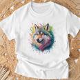 Wolf Herren Damen Bunt Aquarell Wolf T-Shirt Geschenke für alte Männer