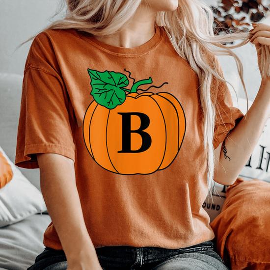 Fall Pumpkin Monogram Letter B Initial Fun Halloween Autumn Women s Oversized Comfort T shirt Monsterry