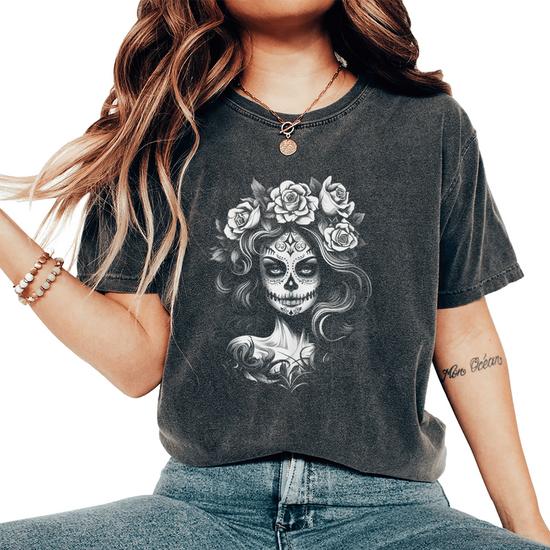 La Catrina Day Of The Dead Sugar Skull Grunge Vintage Women s Oversized Comfort T Shirt Seseable UK