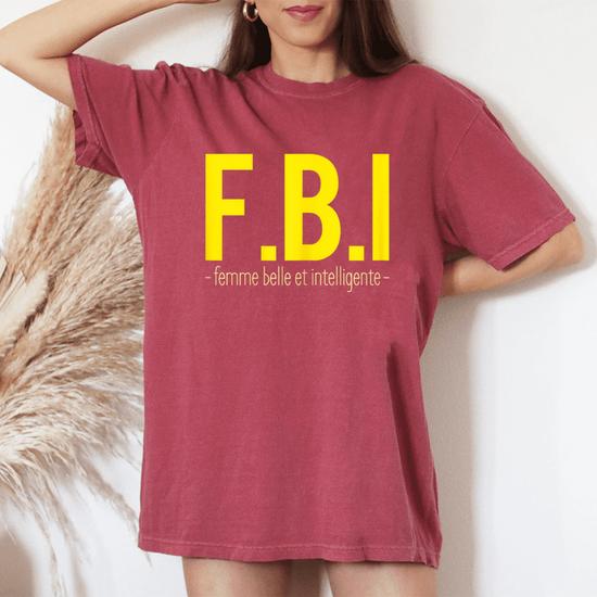 T-shirt Humour FBI Pour Femme - 'Belle & Intelligente', Noir, Taille S, 100% Coton