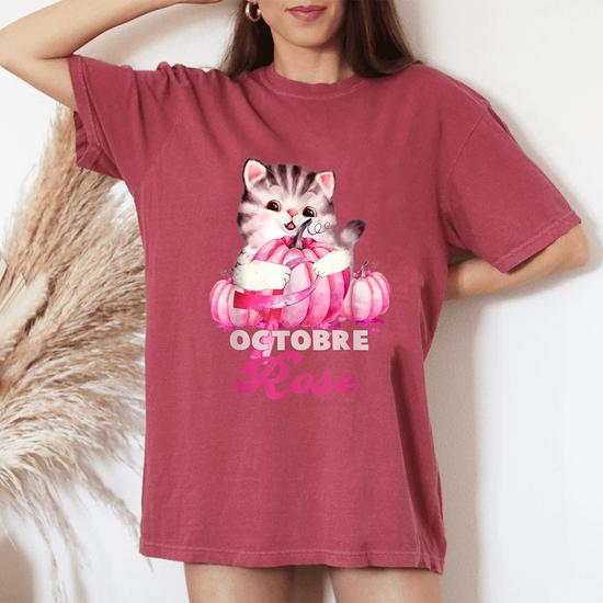 T-shirt Octobre Rose Avec Ruban – Soutien Cancer Du Sein En Coton Doux Pour Femme Grande Taille