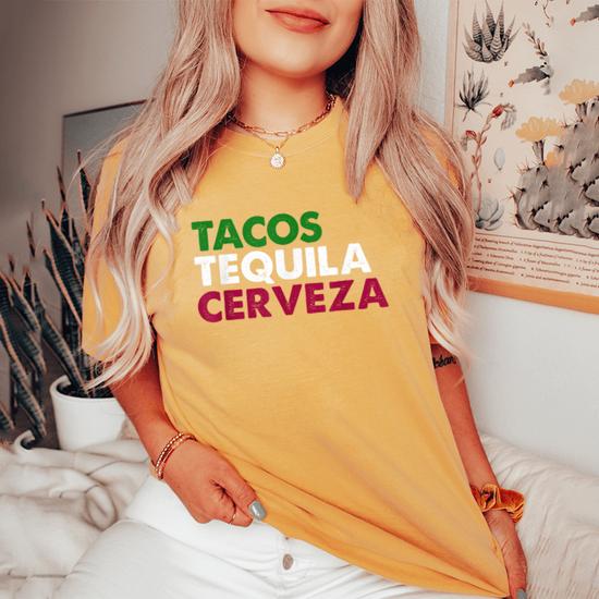 Tacos Tequila Cerveza Funny Taco Beer Lover T-Shirt Gift Tacos Tequila Cerveza Funny Taco Beer Lover T-Shirt Gift
