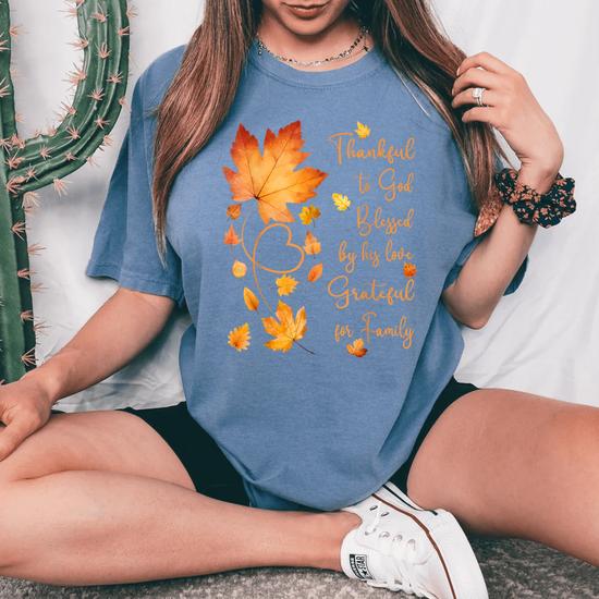Thankful Grateful Blessed Comfy Fall T Shirt