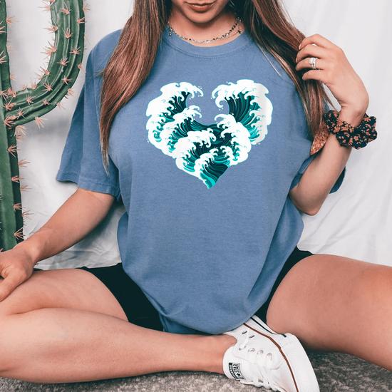 Tropical Ocean Japanese Wave Heart Women's Oversized Comfort