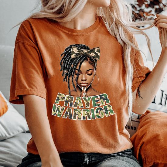 Prayer Warrior Locs Christian Black Woman Sayings Camo Women s Oversized Comfort T Shirt Seseable UK