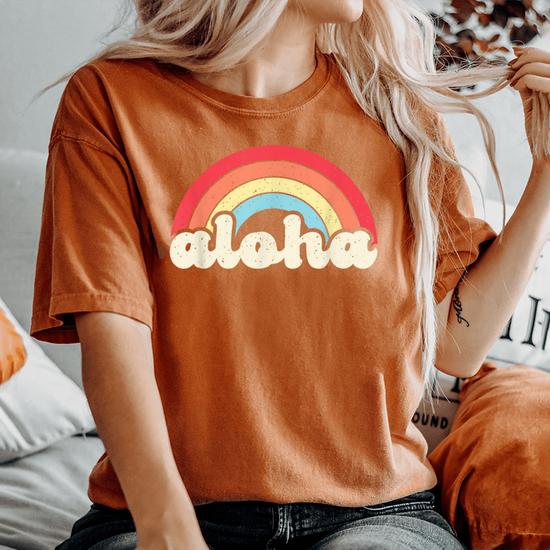 Retro Vintage Aloha Rainbow Hawaii Hawaiian Island Tropical