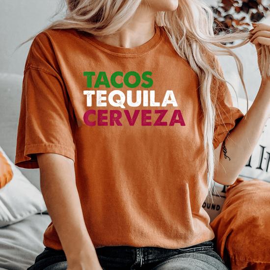 Tacos Tequila Cerveza Funny Taco Beer Lover T-Shirt Gift Tacos Tequila Cerveza Funny Taco Beer Lover T-Shirt Gift