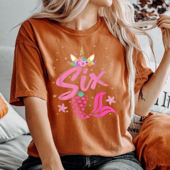 Unicorn Birthday Girl 6 Years Old For 6th B Day Women s Oversized Comfort Colors T Shirt Monsterry