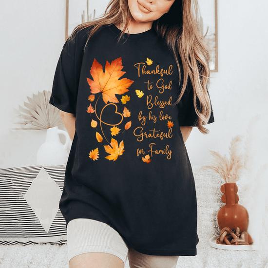 Thankful Grateful Blessed Comfy Fall T Shirt