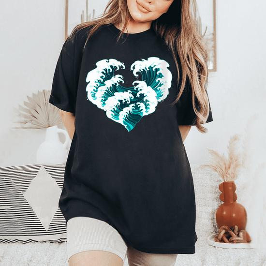 Tropical Ocean Japanese Wave Heart Women's Oversized Comfort