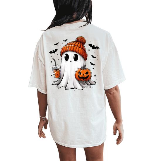 Yihaojia Women's Pumpkin Coffee Halloween Sweatshirt - Boo Ghost Graphic Long Sleeve Crewneck Pullover