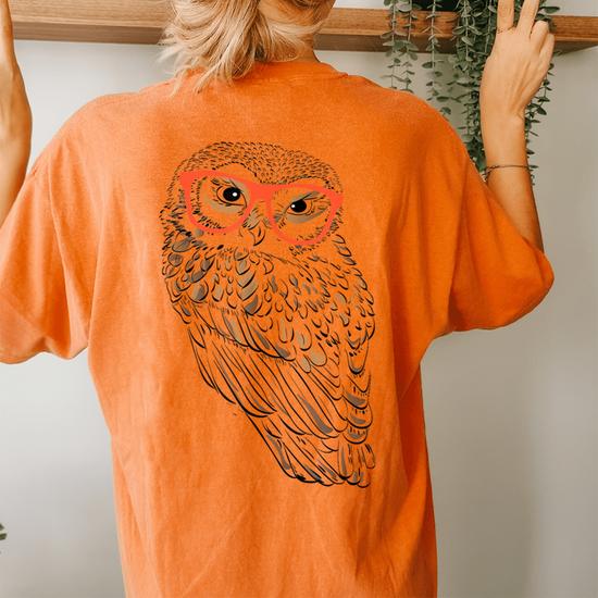 Orange top Bright Graphic Owl Long Sleeve