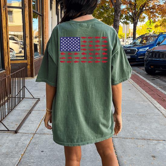 American Flag Star Hollow Out Blouse – Women's Patriotic Tank Top, 4th Of July USA Summer Tops (Green, Large)