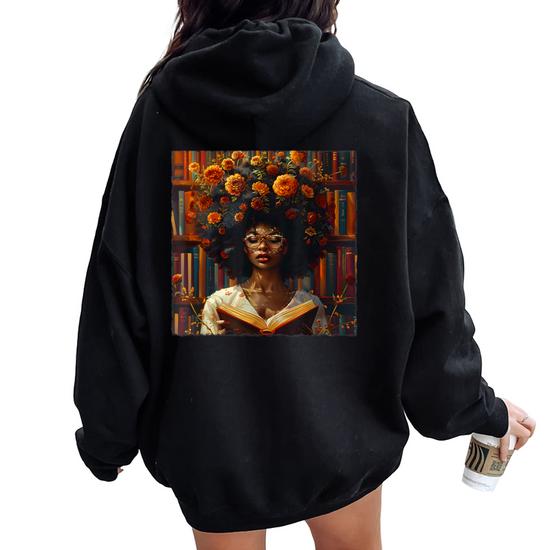 Black History Month Black Afro Girl Book Lovers Women Oversized Hoodie Back Print Thegiftio UK