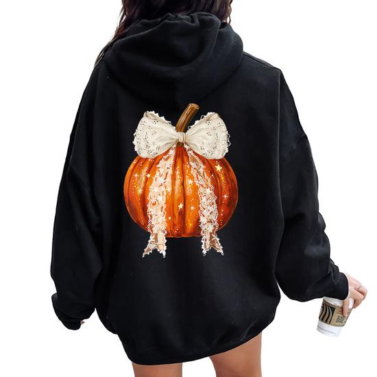 thumbnail image 2 of Spooky Season Clothing Black Cat On Pumpkin Sweatshirt - Halloween Fall Pullover For Women Women's Black Cat Pumpkin Fall Pullover 2 of 13