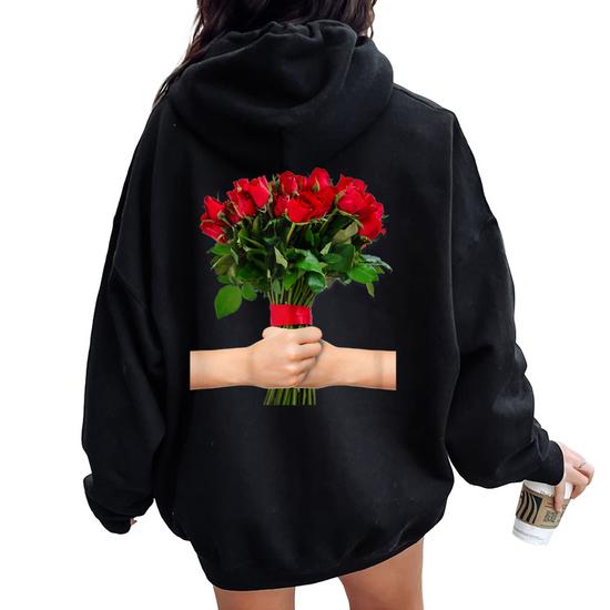 Love Red Roses Wedding Mom Bouquet Women Oversized Hoodie Back Print -  Monsterry DE