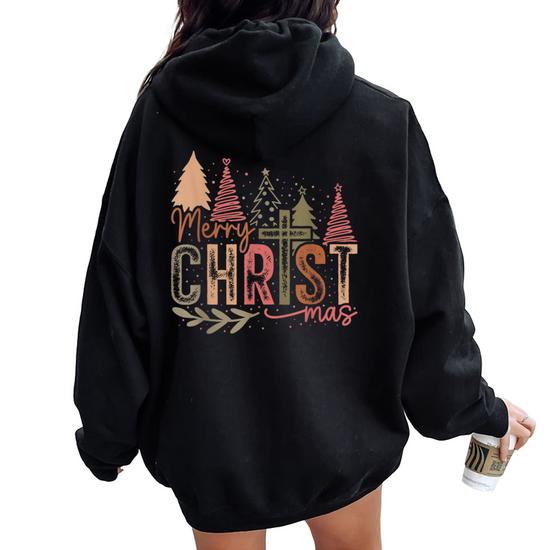 Merry Christ Mas Christian Jesus Christmas Pjs Xmas Pajamas Women Oversized Hoodie Back Print Seseable CA