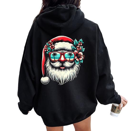 Santa Claus Sunglasses Beach Christmas In July Kid Women Oversized Hoodie Back Print Seseable CA