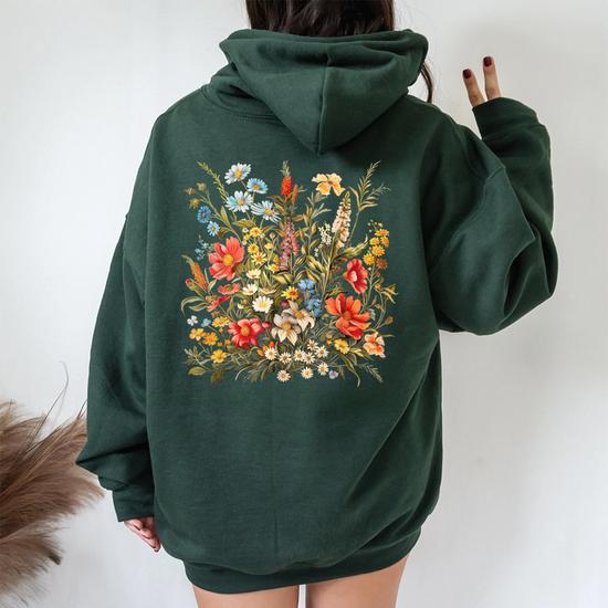 Sweat à Capuche Vintage Lucky Brand Femme - Taille M - Bleu/vert Floral - Fermeture éclair Complète
