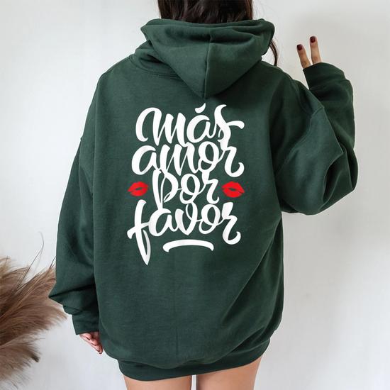 More Amor Por Favor Sweat Capuche – Cœur Rouge Minimaliste, Poche Esquissée, Coupe Classique – Unisexe
