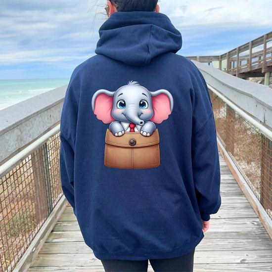 Adorable Elephant In Pocket For Kids Boys Girls Women Women Oversized Hoodie Back Print Monsterry