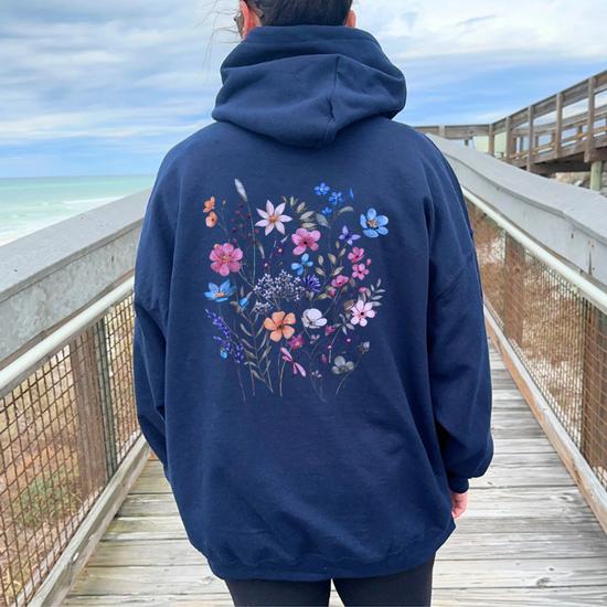 Vintage Flowers Wildflower Graphic Floral Gardening Women Oversized Hoodie Back Print Thegiftio UK