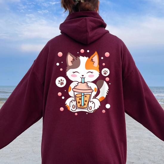 Pull Polaire à Capuche Homme Anime Chat Japonais - Taille XL, Noir, Neuf Sans étiquettes
