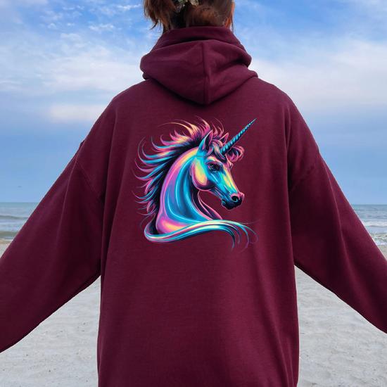 Unicorn Colorful Tie Dye Unicorn Horse Women Oversized Hoodie Back Print Seseable CA