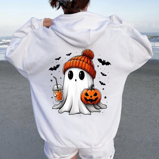 Funny Halloween Ghost Sweatshirt For Women - Spooky Pumpkin Graphic Pullover, Loose Fit Long Sleeve Top - View #8