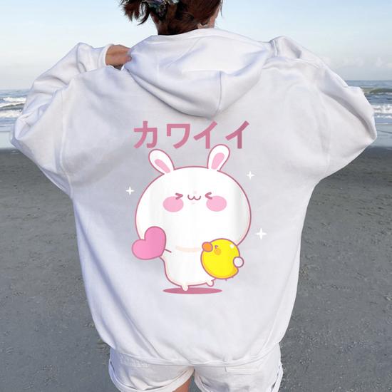 Sweat à Capuche Avec Oreilles De Lapin - Modèle Baggy Femme - Kawaii Et Confortable