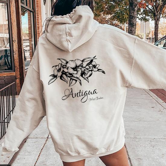 Antigua West Indies Vintage Floral Band Vacation Women Oversized Hoodie Back Print Monsterry