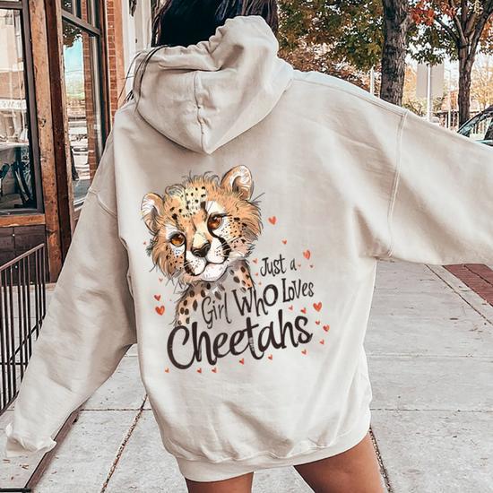 Cute Cheetahs Lovers Just A Girl Who Loves Cheetahs Women Oversized Hoodie Back Print Thegiftio UK